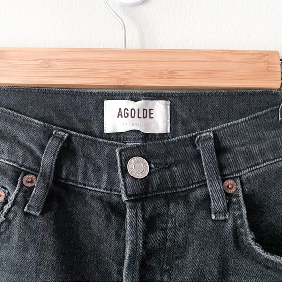 Agolde Nico High Rise Distressed Skinny Jeans In Black Cassette Size 25 - Picture 5 of 12